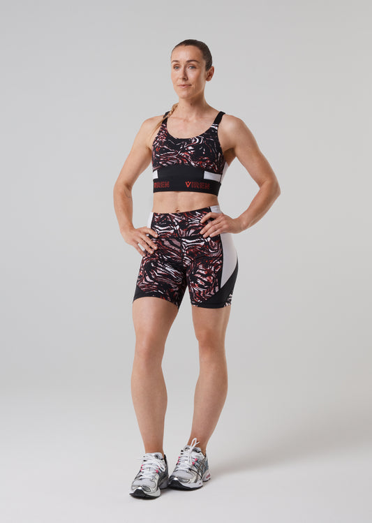 Prowess Print Block Bra - Red Shadow